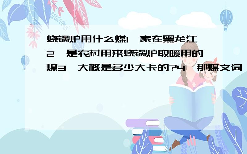 烧锅炉用什么煤1、家在黑龙江2、是农村用来烧锅炉取暖用的煤3、大概是多少大卡的?4、那煤文词咋叫?