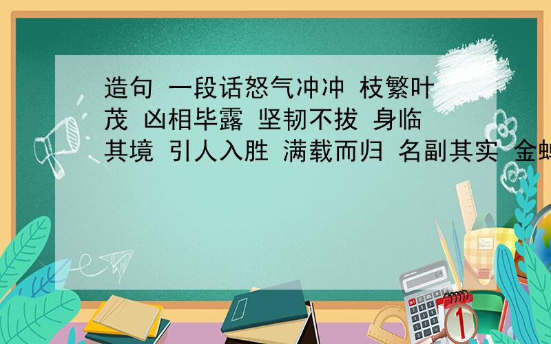 造句 一段话怒气冲冲 枝繁叶茂 凶相毕露 坚韧不拔 身临其境 引人入胜 满载而归 名副其实 金蝉脱壳 娓娓动听 恭恭敬敬 鼓鼓囊囊选择两个词写一段话