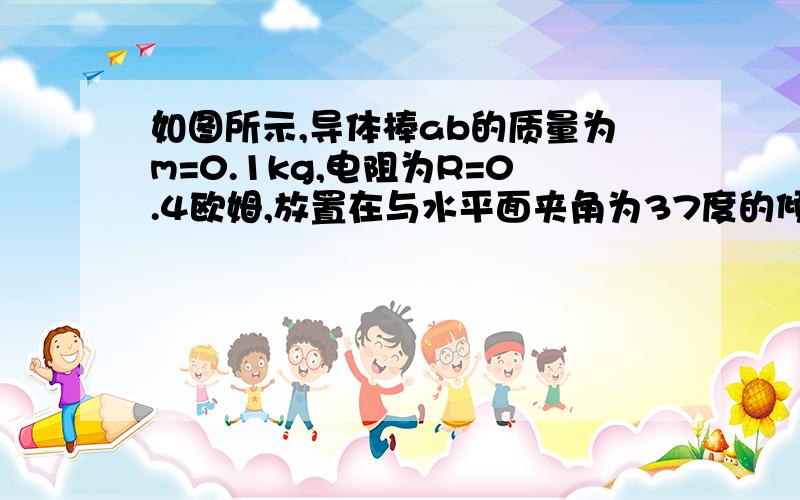 如图所示,导体棒ab的质量为m=0.1kg,电阻为R=0.4欧姆,放置在与水平面夹角为37度的倾斜金属导轨上