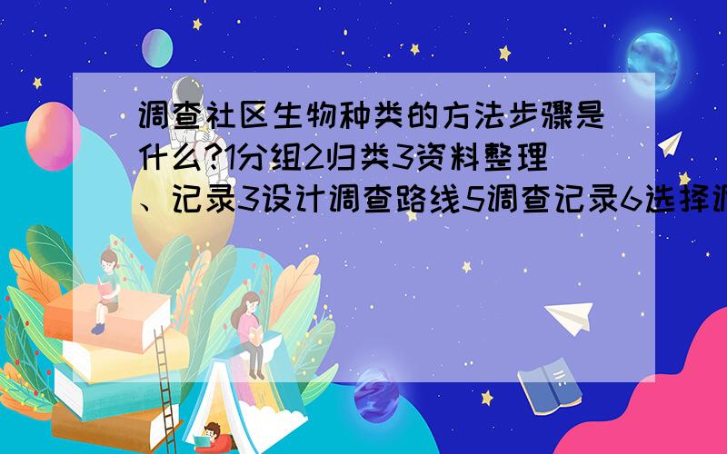 调查社区生物种类的方法步骤是什么?1分组2归类3资料整理、记录3设计调查路线5调查记录6选择调查范围